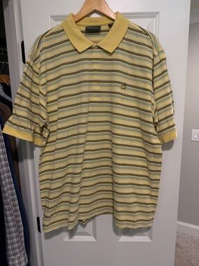 Masters Yellow Striped Polo with Navy & White Accents